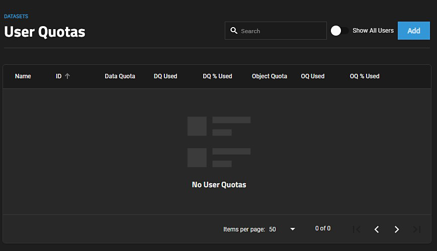 User Quotas Screen User Quotas Screen