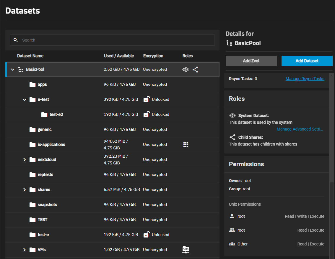 View Root Dataset Permissions View Root Dataset Permissions