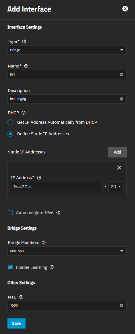 Bridge Interface Settings Bridge Interface Settings