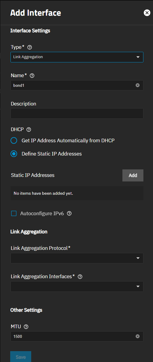 Add Link Aggregation Interface Add Link Aggregation Interface