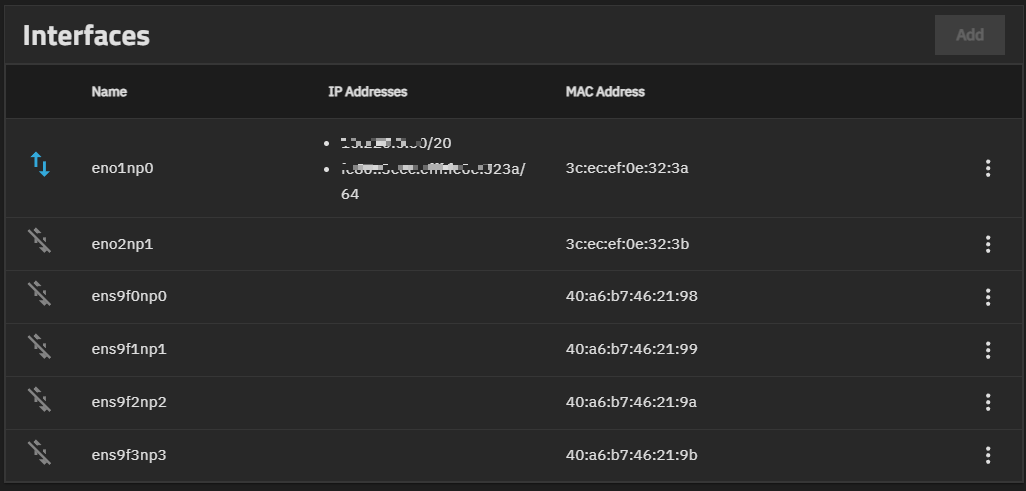 TrueNAS 24.10 Interface Listing NetworkInterfacesWidget