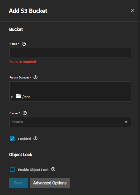 Add S3 Bucket Screen Add S3 Bucket Screen