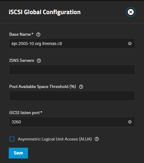 iSCSI Global Target Configuration Screenl iSCSI Global Target Configuration Screenl