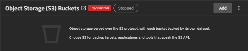Object Storage (S3) Buckets card without Buckets Object Storage (S3) Buckets card without Buckets