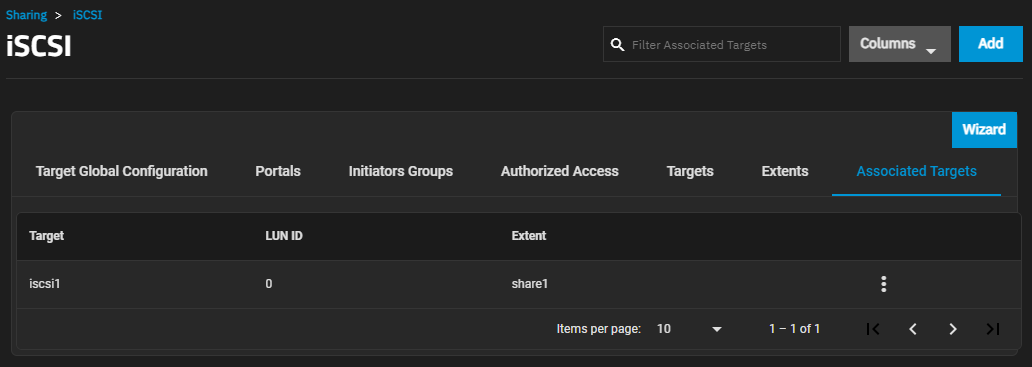 iSCSI Associated Targets Screen SharingiSCSIAssociatedTargetsScreen
