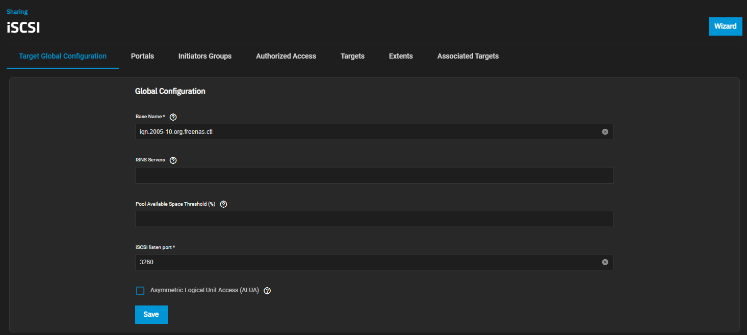 iSCSI Target Global Configuration iSCSIManualTargetGlobalConfig