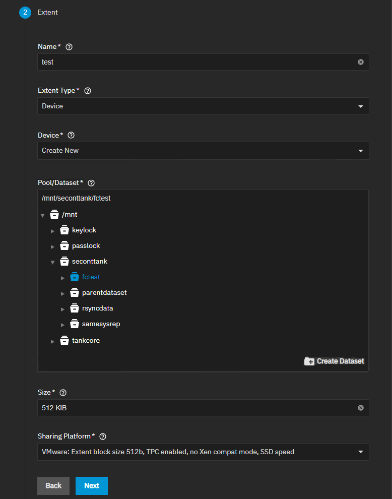 iSCSI Extents Screen - Fibre Channel iSCSI Extents Screen - Fibre Channel