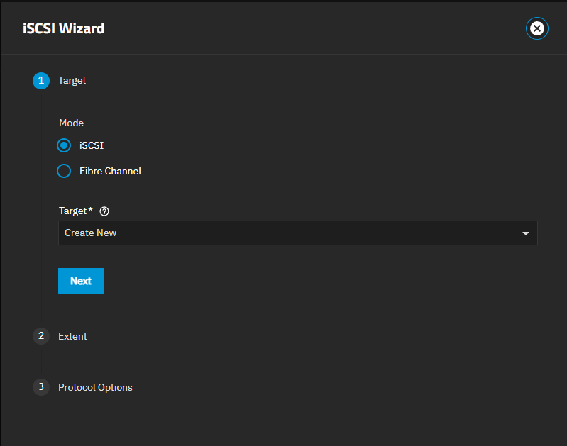 iSCSI Wizard Target Screen - Fibre Channel iSCSI Wizard Target Screen - Fibre Channel
