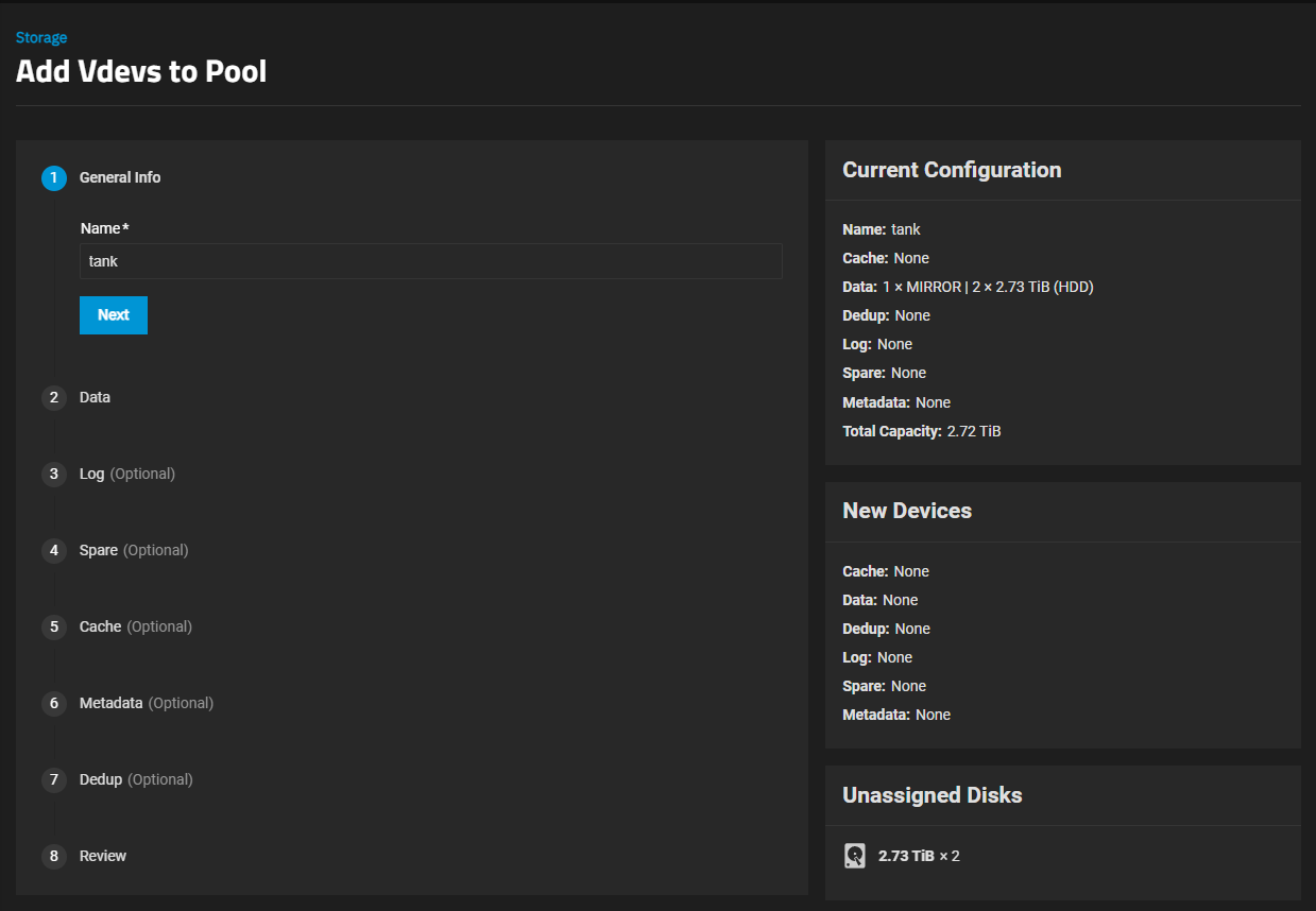 Add VDEVs to Pool Wizard Add VDEVs to Pool Wizard