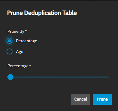 Prune Deduplication Table Dialog Prune Deduplication Table Dialog