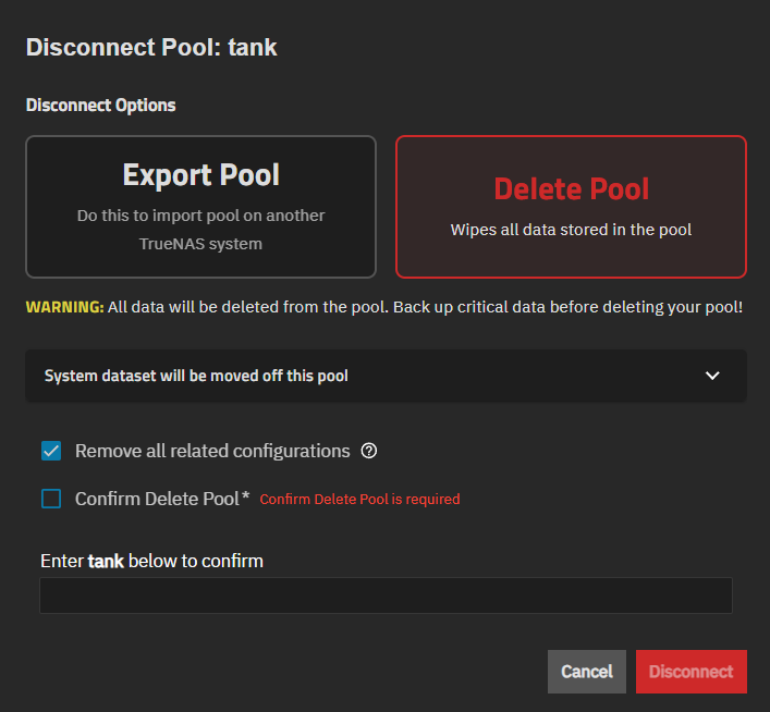 Delete Pool Window Delete Pool Window