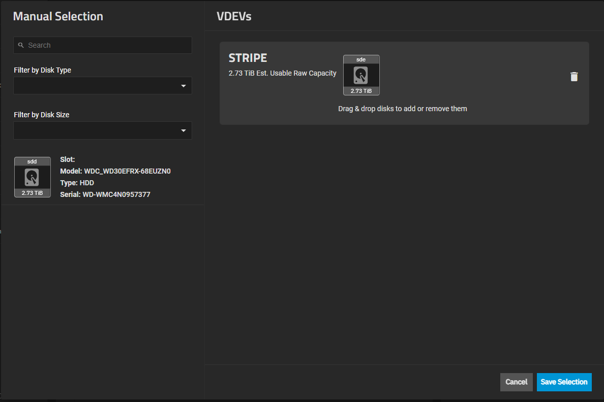 Add Disk to Stripe Vdev for Spare Add Disk to Stripe Vdev for Spare