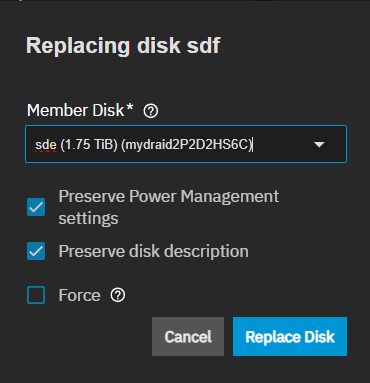 Replacing Disk Dialog Replacing Disk Dialog