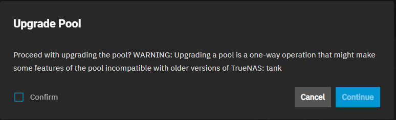 Upgrade Pool Confirmation Dialog Upgrade Pool Confirmation Dialog
