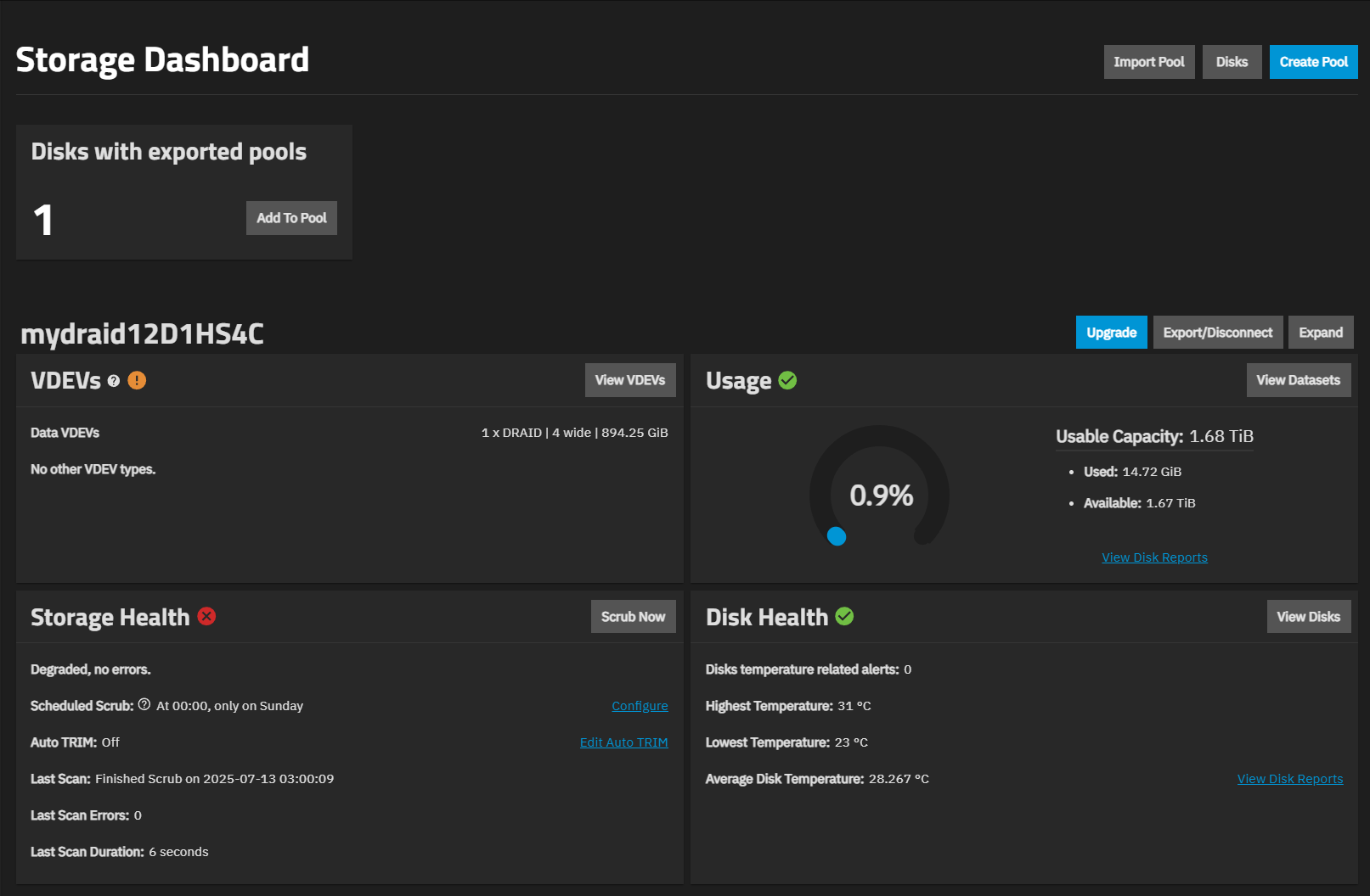 Storage Pool Widgets in Degraded State Storage Pool Widgets in Degraded State