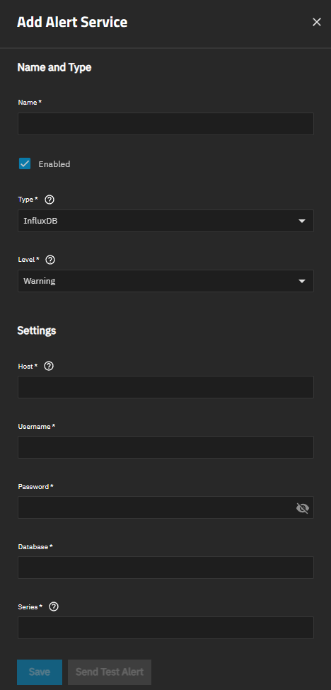 Add InfluxDB Alert Service AddAlertServiceInfluxDBScreen