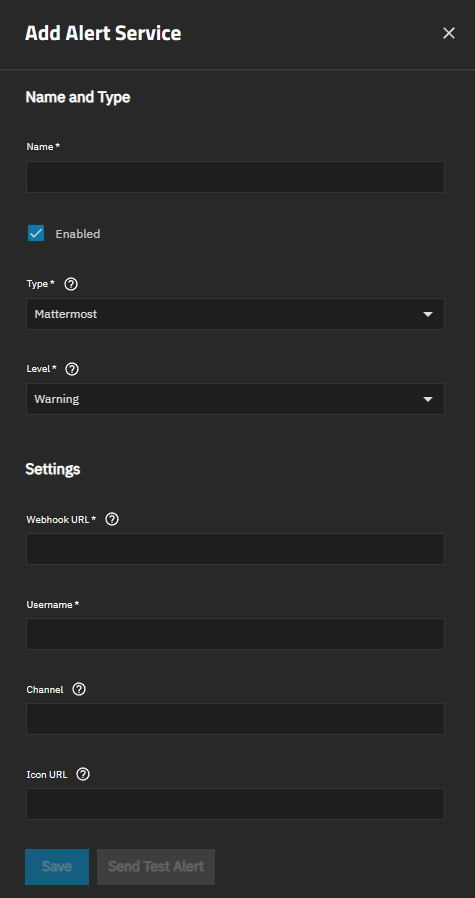 Add Mattermost Alert Service AddAlertServiceMattermostScreen
