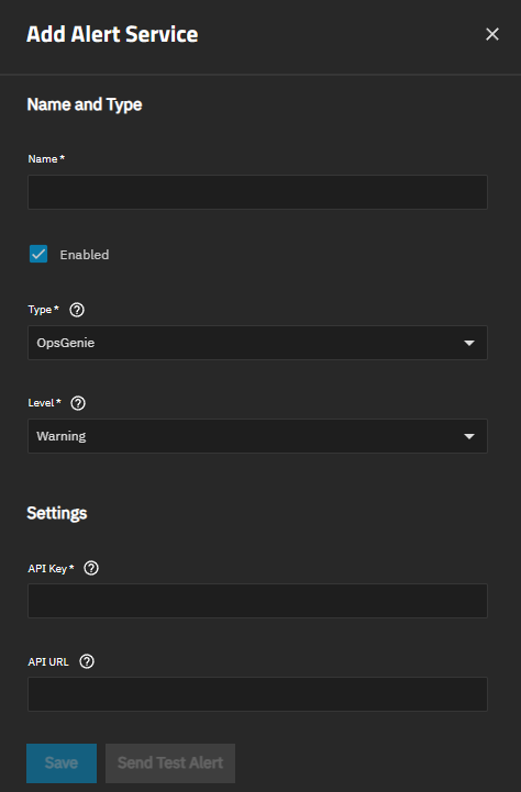 Add OpsGenie Alert Service AddAlertServiceOpsGenieScreen