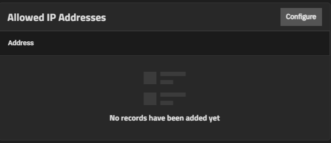 Allowed IP Addresses Card Allowed IP Addresses Card