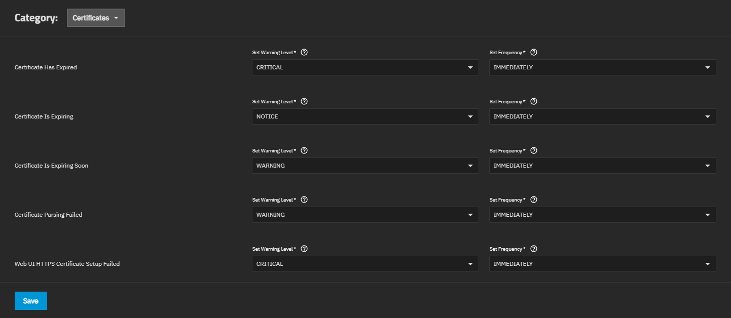 Certificates Alert Settings AlertSettingsCertificates