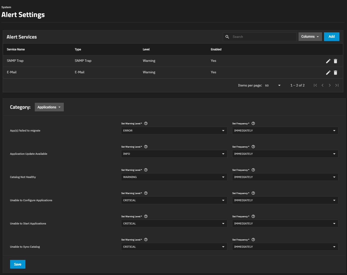 TrueNAS Alert Services AlertServicesScreen