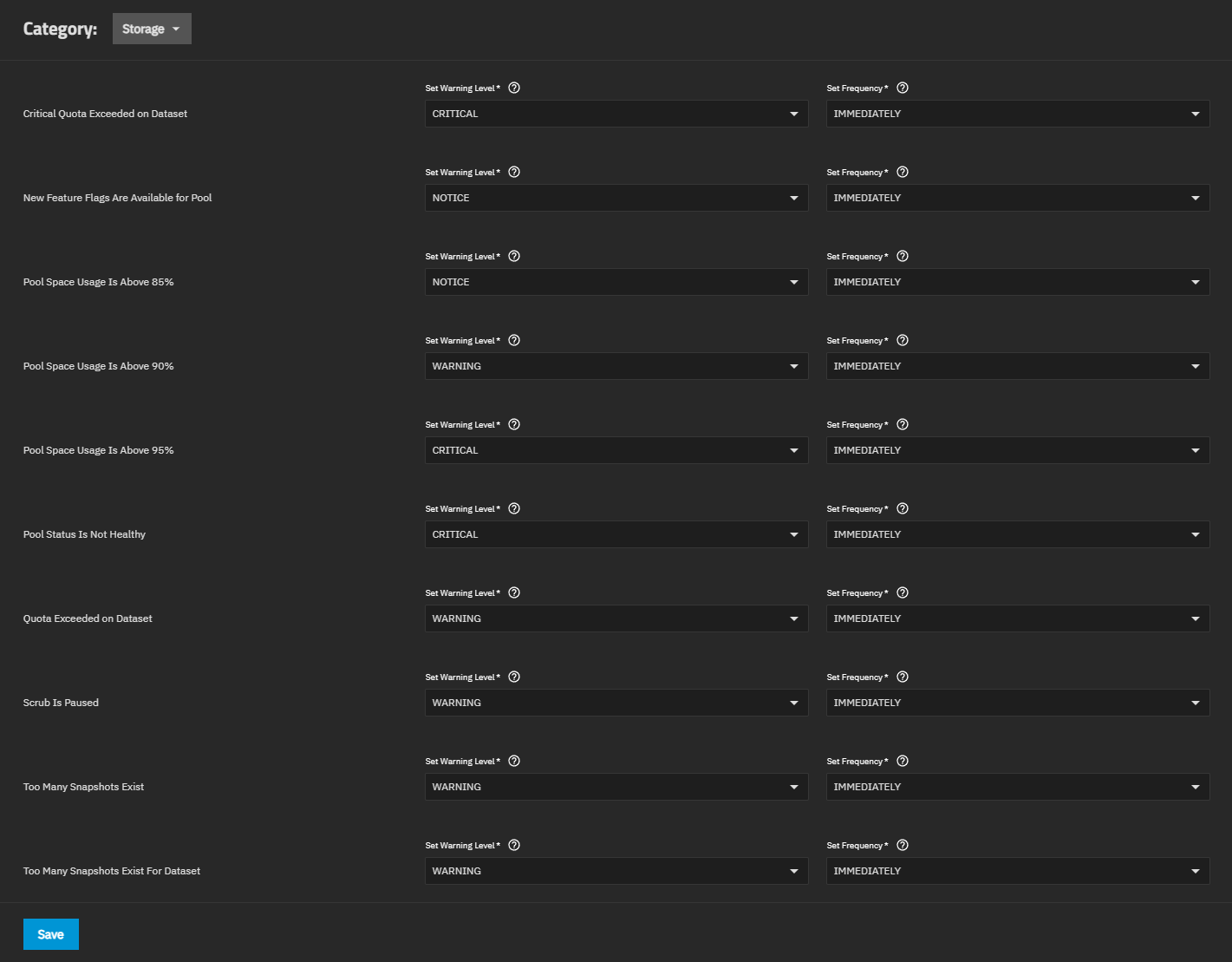 Storage Alert Settings AlertSettingsStorage