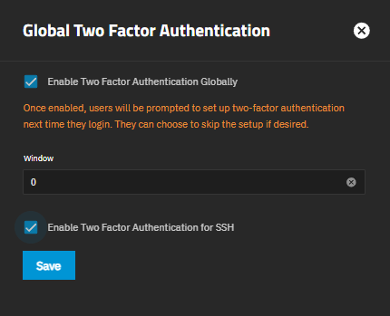 Global Two Factor Authentication Settings Screen Global Two Factor Authentication Settings Screen