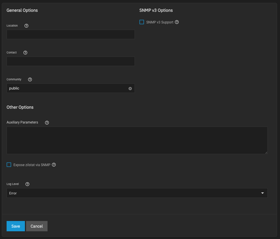 TrueNAS SNMP Service Options ServicesSNMPSCALE