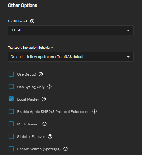 SMB Service Advanced Settings SMB Service Advanced Settings