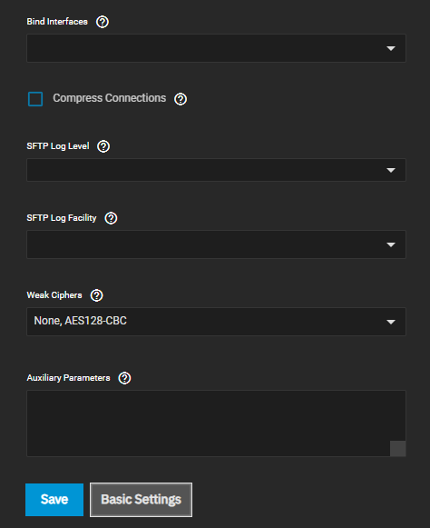 SSH Advanced Settings Options SSH Advanced Settings Options