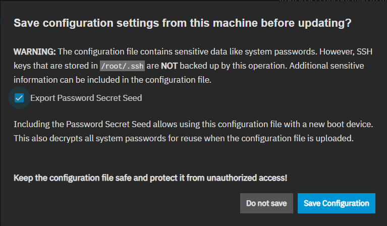 Save Configuration Settings Save Configuration Settings