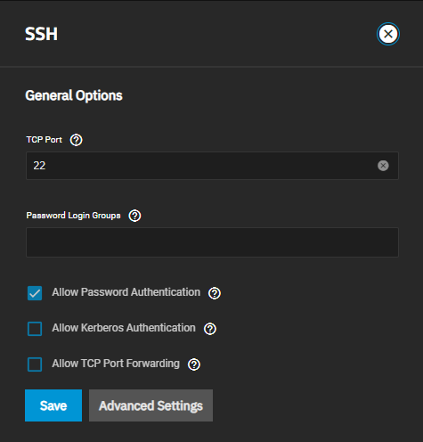 SSH Basic Settings General Options SSH Basic Settings General Options