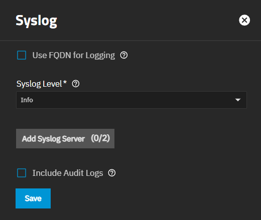 Syslog Config Screen Syslog Config Screen