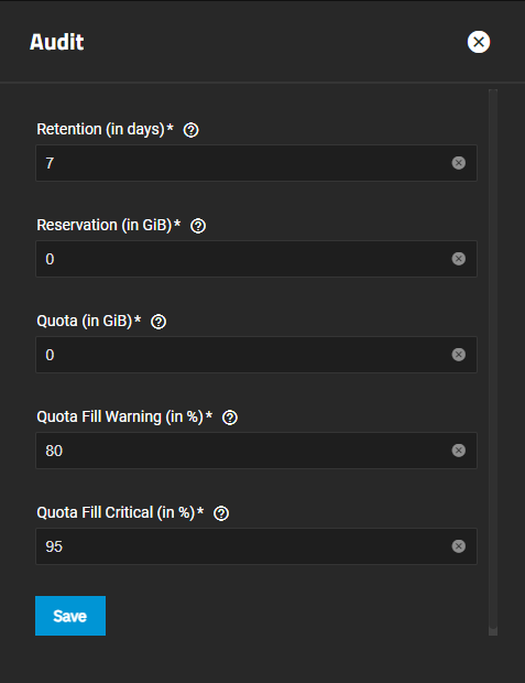 Configure Audit Screen Configure Audit Screen