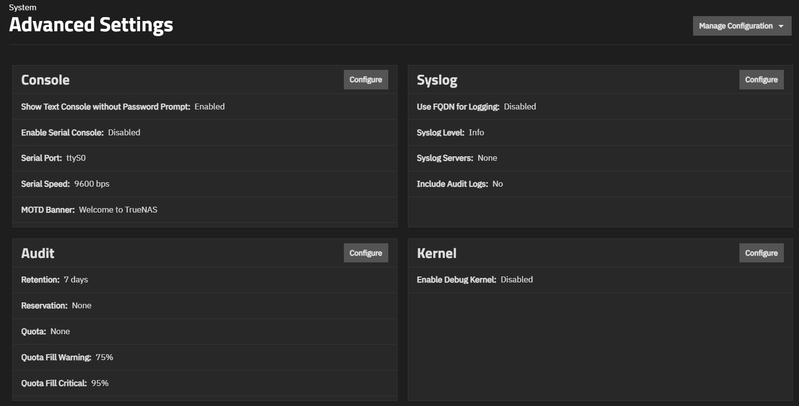 Advanced Settings Screen Advanced Settings Screen