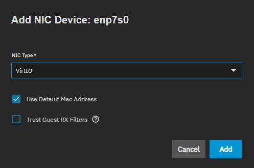 Add NIC Device Add NIC Device