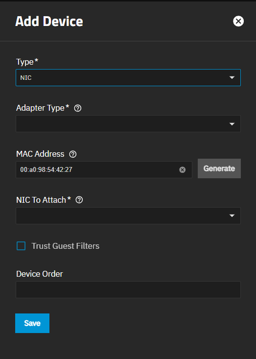 Devices Add NIC Devices Add NIC