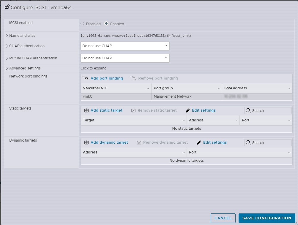 Configure iSCSI Screen Configure iSCSI Screen