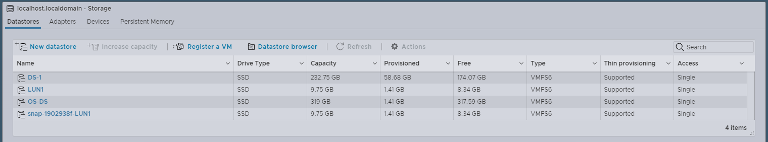 Datastores Screen with Snapshot Datastores Screen with Snapshot