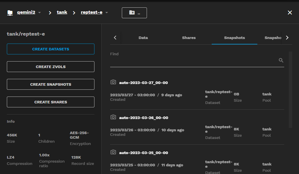 ExploreSystemDatasetSnapshotList