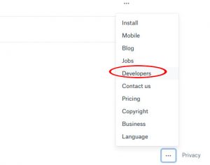 Dropbox account developers option