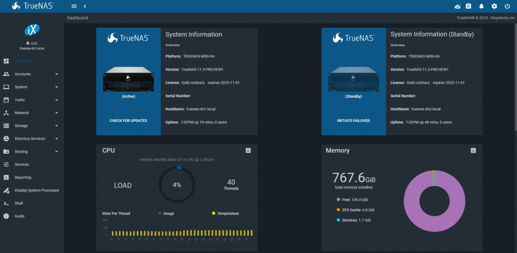 TrueNAS & FreeNAS 11.3 Dashboard
