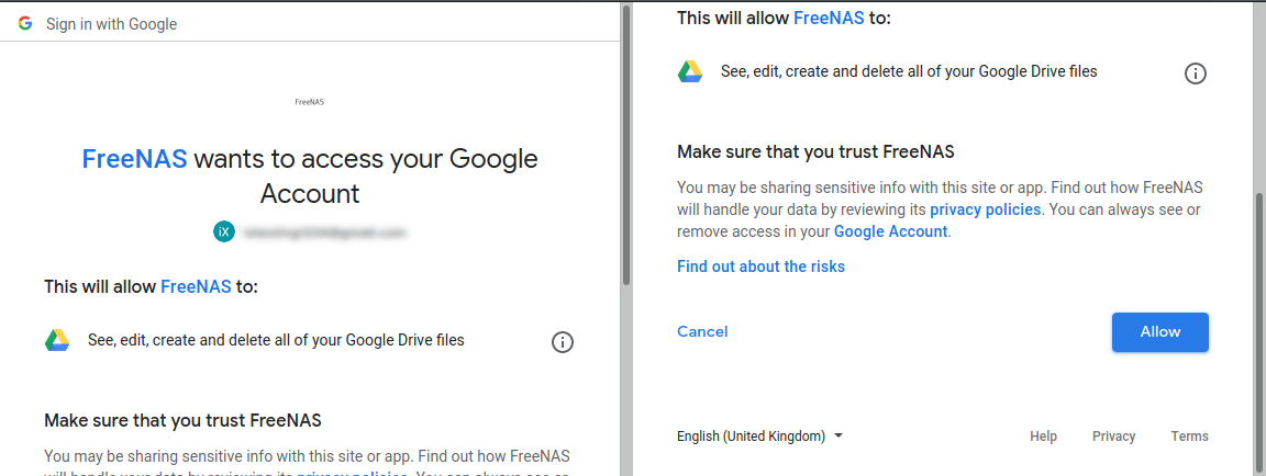 allowing access to FreeNAS device