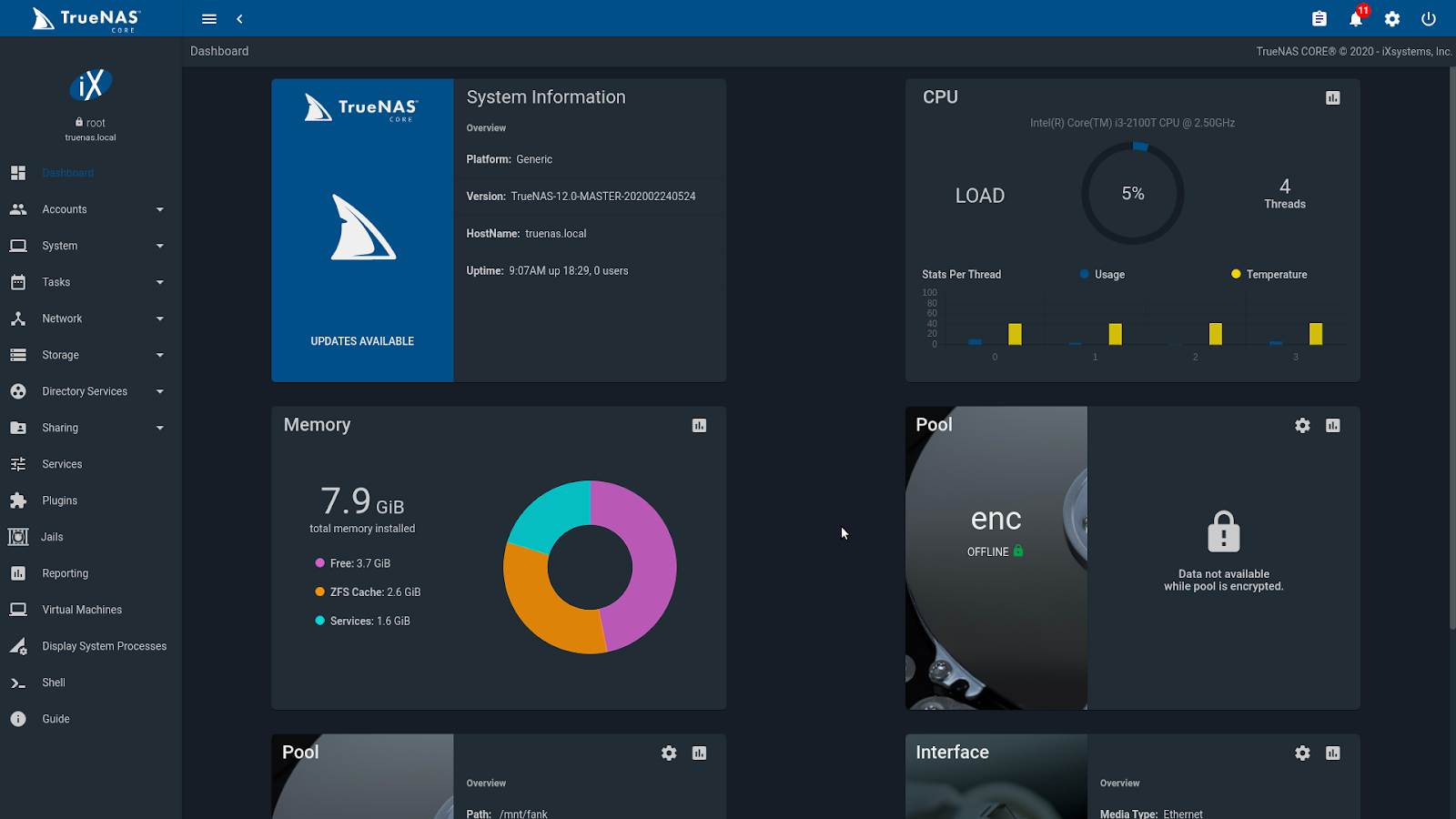 TrueNAS CORE Dashboard