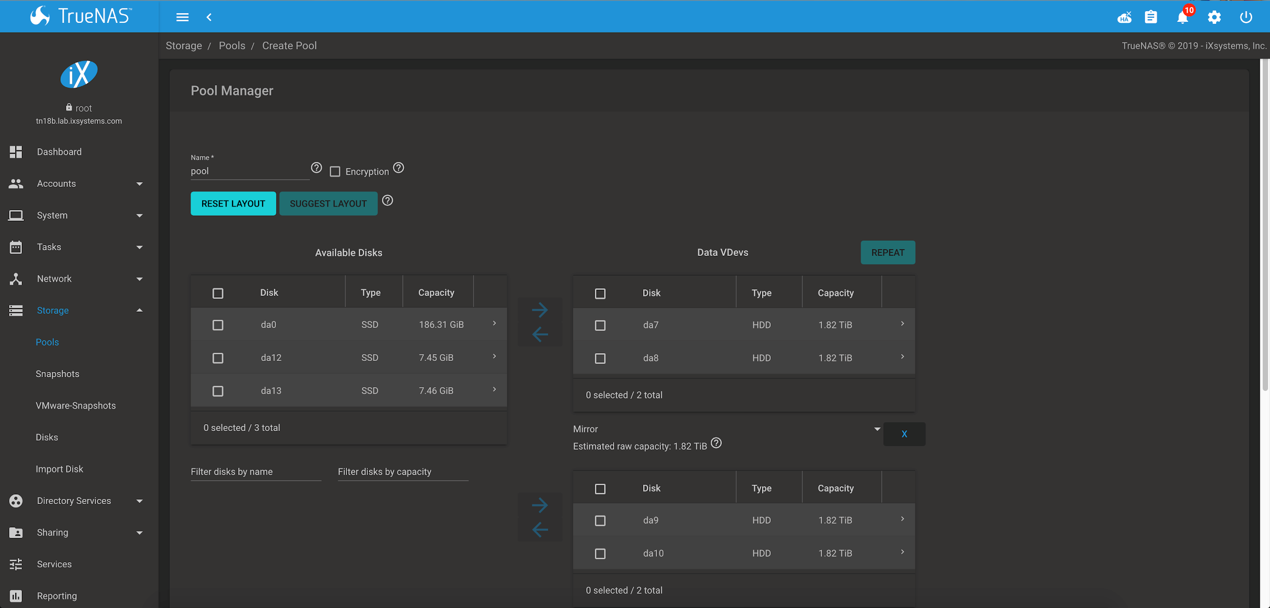 TrueNAS 11.3 The Pool Manager