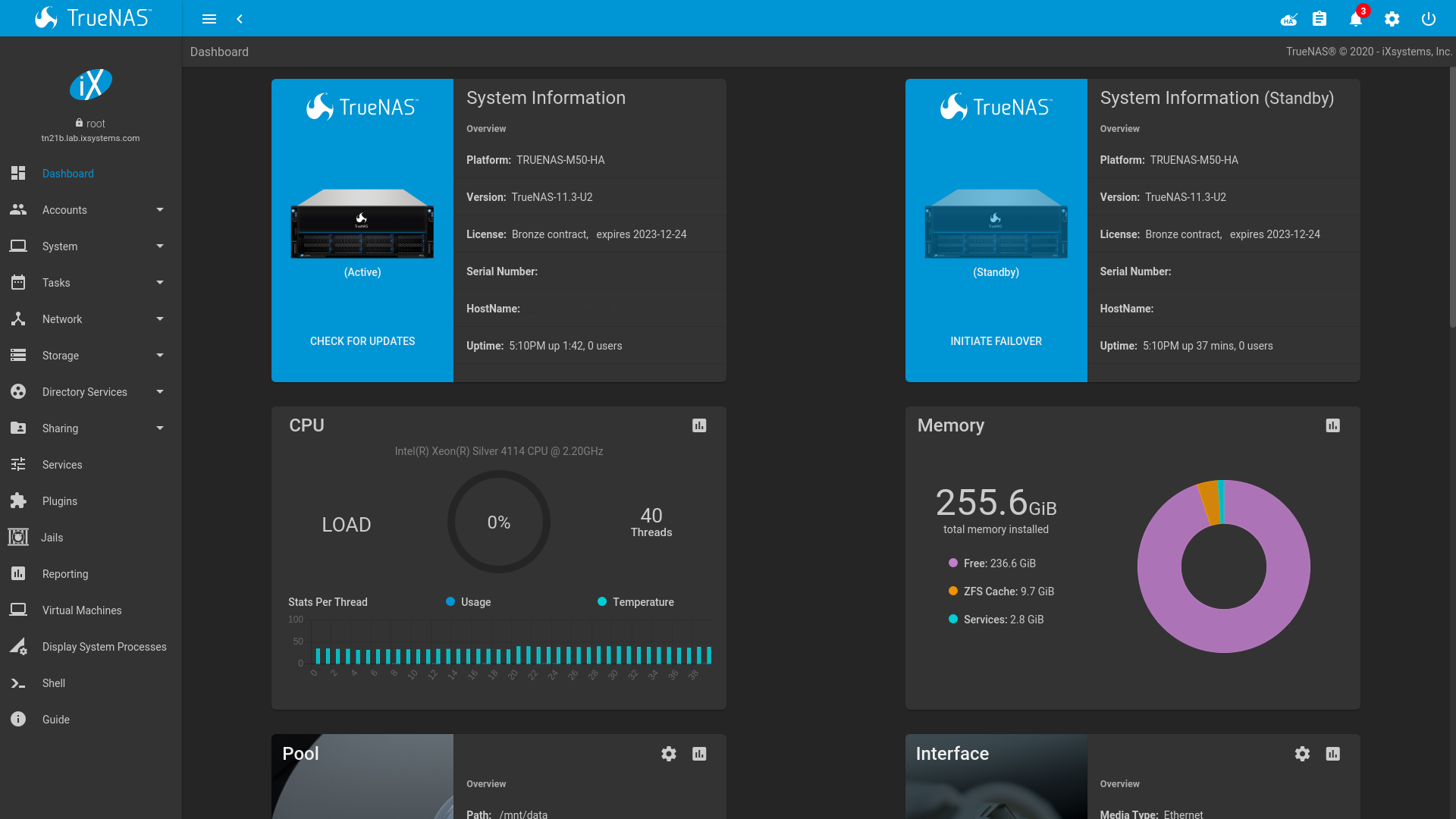 TrueNAS 11.3 Monitoring Dashboard