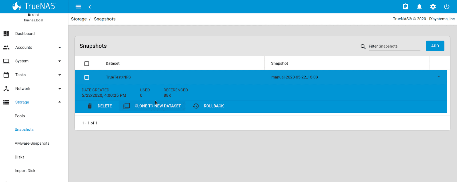 snapshot stored on systems