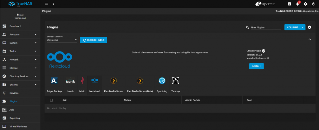 TrueNAS CORE Apps Dashboard