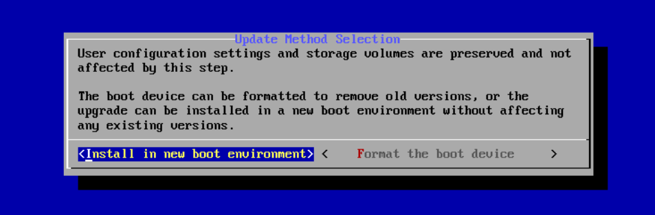install in new boot environment screen option